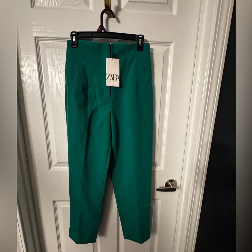 Zara High-Waisted Trousers- Green - Picture 6 of 6